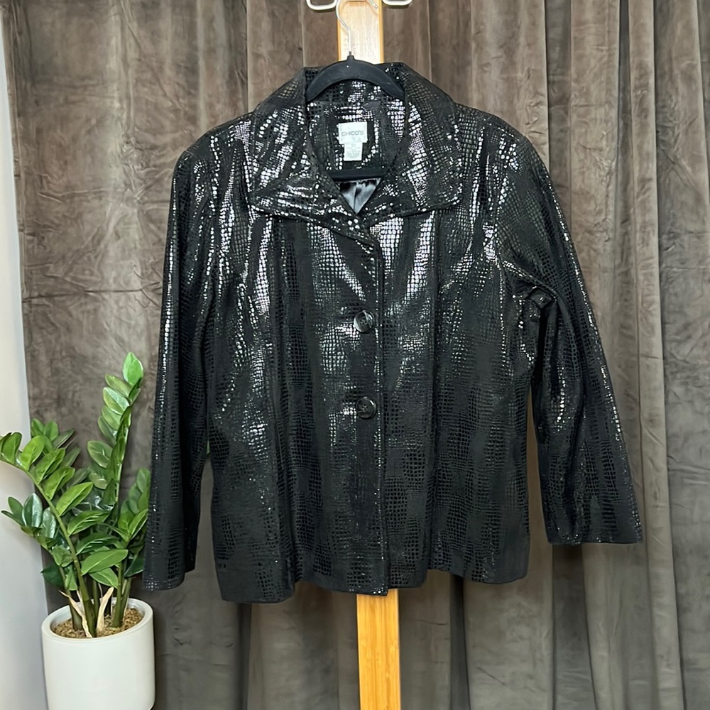 Chico’s Snake-Embossed Faux Leather Jacket | Size 3 (XL)